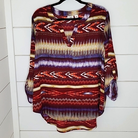 Cato Tops - CATO XL burgundy orange white tribal print blouse